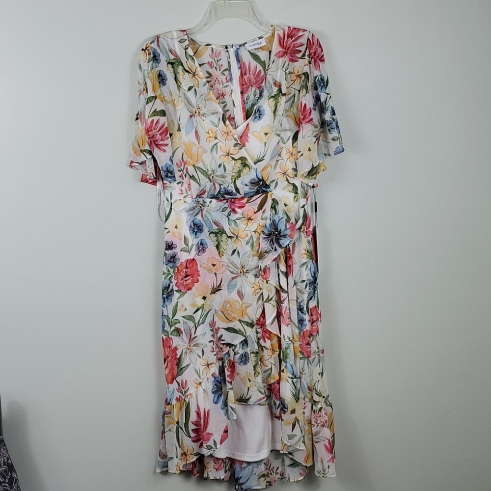 Calvin Klein Floral High Low Faux Wrap Dress 10